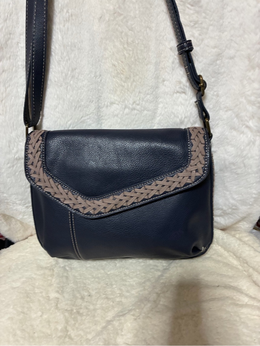 Chala Navy Crossbody with Taupe Braid Trim